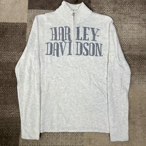 Harley Davidson Womens XL Quarter Zip Pullover Sweater Gray Wool Blend Biker